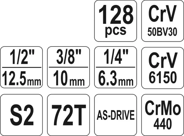 YATO ZESTAW NARZĘDZIOWY XL 1/2" 128 EL YT-38872 