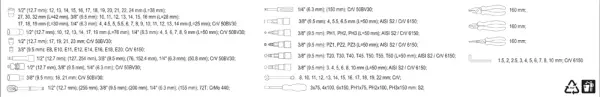 YATO ZESTAW NARZĘDZIOWY 1/4" 1/2" 3/8" KPL 129 EL YT-38881 