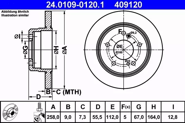 ATE TARCZE+KLOCKI TYŁ MERCEDES W 124 190 W201 258 MM 