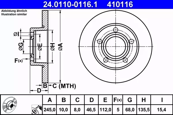 ATE TARCZE TYŁ 245mm AUDI 100 200 A8 