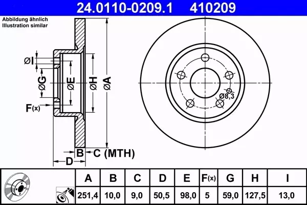 ATE TARCZE+KLOCKI TYŁ ALFA ROMEO 147 156 251MM 