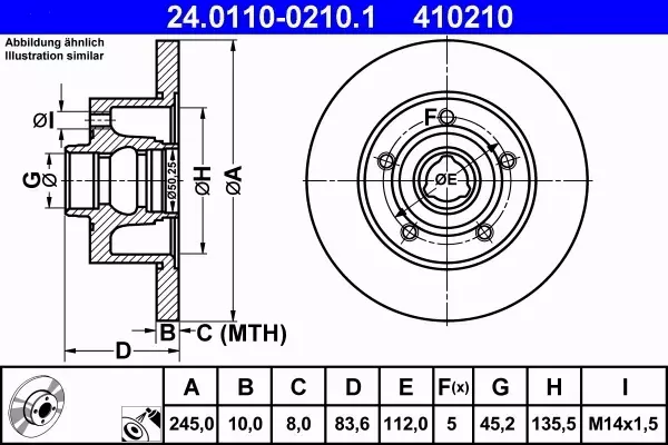 ATE TARCZE HAMULCOWE TYŁ AUDI A4 B5 245MM HIT 