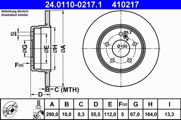 ATE TARCZE TYŁ MERCEDES W203 W210 C208 C209 290MM 