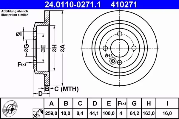 ATE TARCZE+KLOCKI TYŁ MINI R55 R56 R57 R58 259MM 