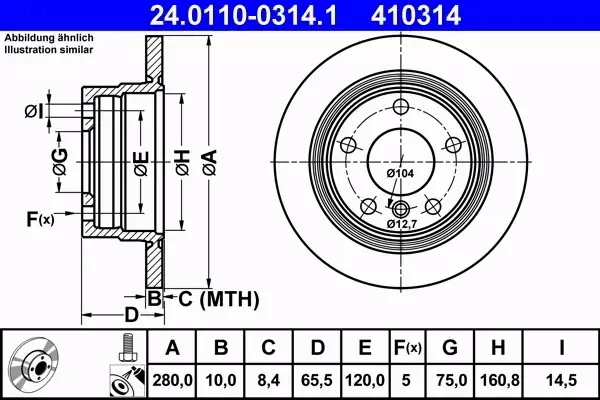 ATE TARCZE TYŁ BMW 1 E87 E88 1.6-1.8 280MM KRK TYL 