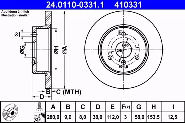 ATE TARCZE+KLOCKI PRZÓD SMART 450 451 280MM 