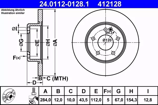 ATE TARCZE HAMULCOWE PRZÓD MERCEDES C W202 284MM 