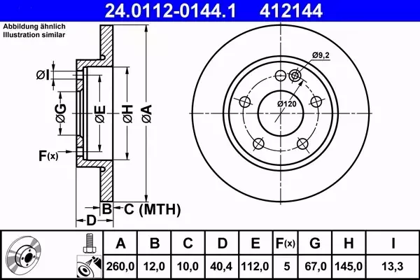 ATE TARCZE PRZÓD MERCEDES A W168 140 160 CDI 260MM 