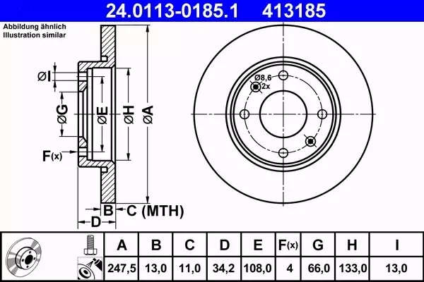 ATE TARCZE PRZÓD XSARA 206 306 247,5MM PEŁNE KRK 