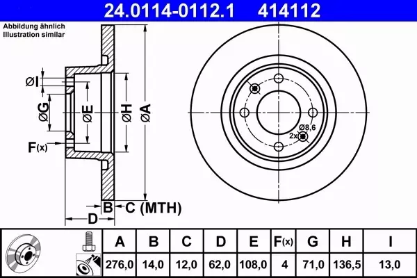 ATE TARCZE HAMULCOWE TYŁ CITROEN C5 276MM 