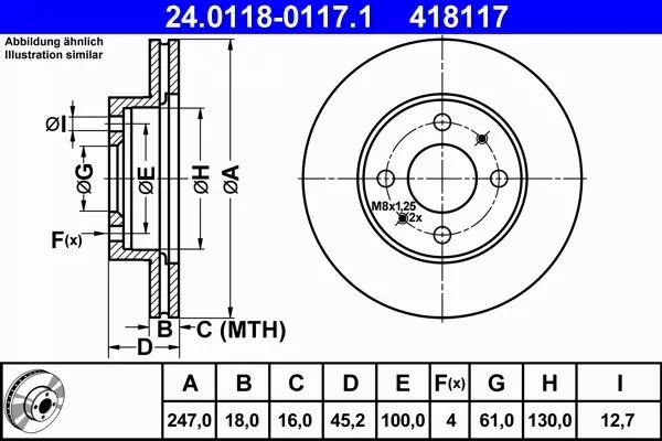 ATE TARCZE PRZÓD NISSAN ALMERA I N15 1.4 1.6 2.0 