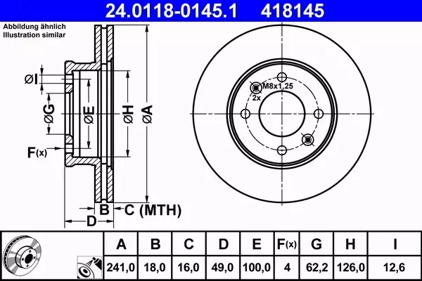 ATE TARCZE+KLOCKI PRZÓD HYUNDAI I10 241MM 