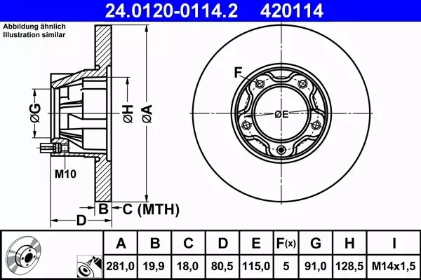 ATE TARCZA HAMULCOWA 24.0120-0114.2 