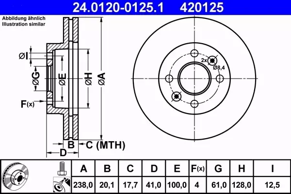 ATE TARCZE+KLOCKI PRZÓD NISSAN KUBISTAR 238MM 