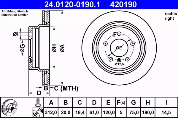 ATE TARCZA HAMULCOWA 24.0120-0190.1 