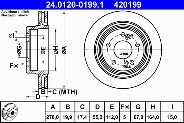 ATE TARCZE TYŁ 278mm MERCEDES E W124 S124 