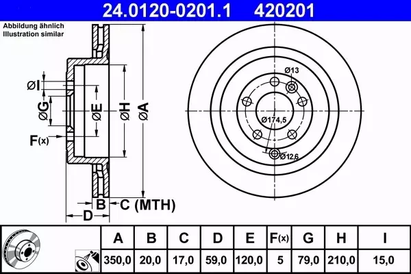 ATE TARCZA HAMULCOWA 24.0120-0201.1 