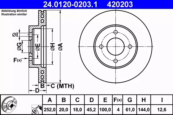 ATE TARCZE PRZÓD 252mm NISSAN ALMERA PULSAR 