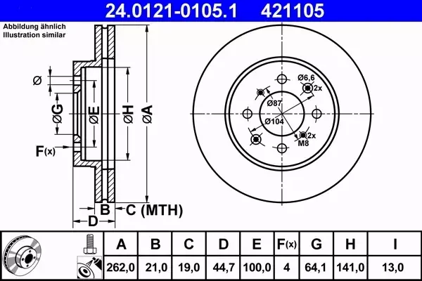 ATE TARCZE PRZÓD HONDA CIVIC IV V VI CRX 262MM HIT 