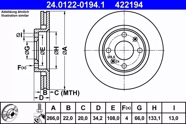 ATE TARCZE+KLOCKI PRZÓD+TYŁ C3 II C3 PICASSO C4 CACTUS 207 208 2008 266MM 