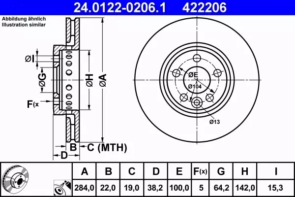 ATE TARCZE PRZÓD ROVER 75 MG ZT 284MM 