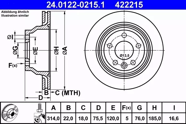 ATE TARCZE HAMULCOWE TYŁ VW TOUAREG 314MM 