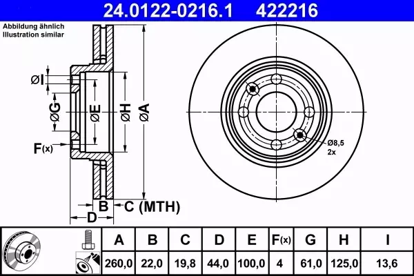 ATE TARCZE PRZÓD NISSAN MICRA K12 NOTE E11 260MM 