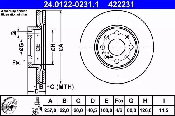 ATE TARCZE+KLOCKI PRZÓD OPEL ADAM CORSA D 257MM 