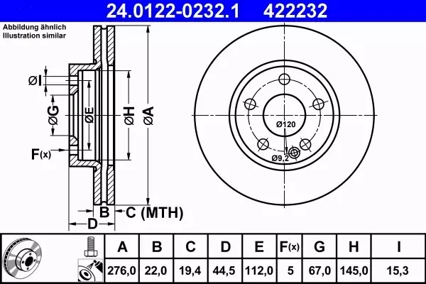 ATE TARCZE PRZÓD MERCEDES A W169 B W245 276MM HIT 