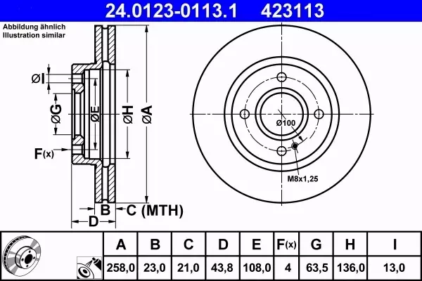 ATE TARCZE+KLOCKI PRZÓD FORD FIESTA VI 258MM 