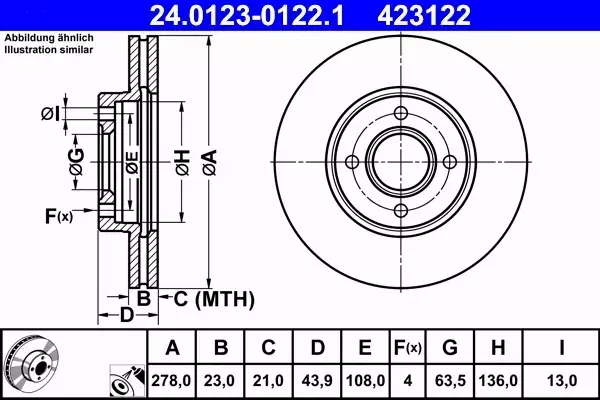 ATE TARCZE+KLOCKI PRZÓD FORD B-MAX 278MM 