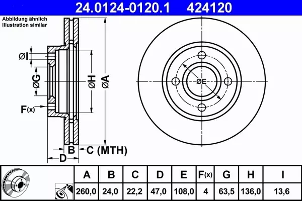 ATE TARCZE PRZÓD FORD MONDEO I II SCORPIO II 260MM 