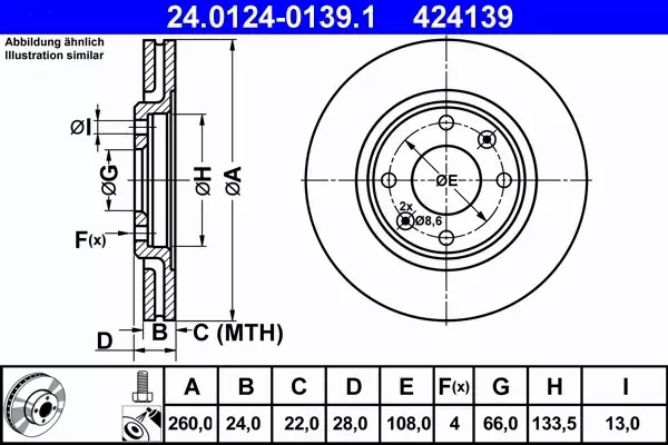 ATE TARCZE PRZÓD 260mm PEUGEOT 406 