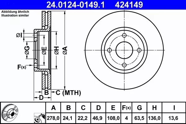 ATE TARCZE+KLOCKI PRZÓD FORD COUGAR 278MM 