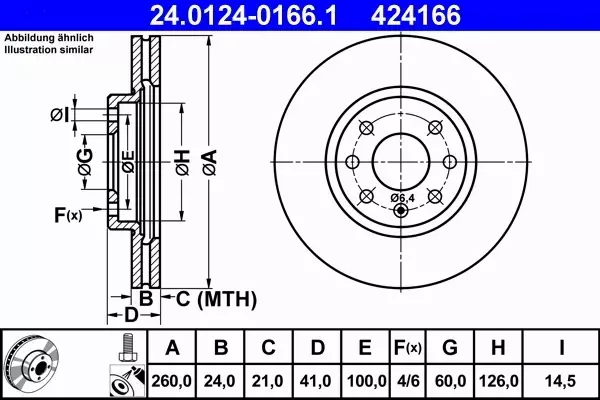 ATE TARCZE PRZÓD CORSA C COMBO MERIVA TIGRA 260MM 