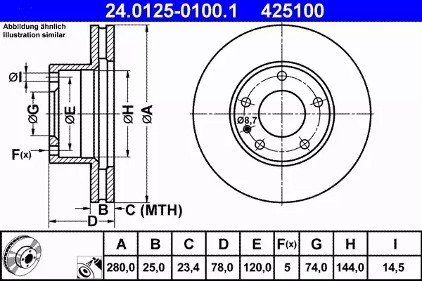 ATE TARCZA HAMULCOWA 24.0125-0100.1 