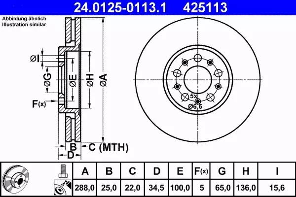 ATE TARCZE+KLOCKI PRZÓD VW POLO 6R 288MM 