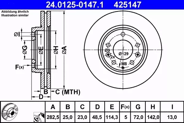 ATE TARCZE HAMULCOWE PRZÓD MAZDA 6 1.8 2.0 283MM 