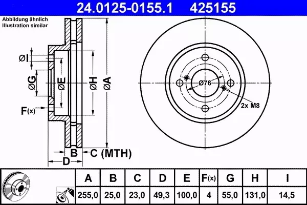 ATE TARCZE HAM PRZÓD TOYOTA COROLLA 1.4 1.6 VVT-i 