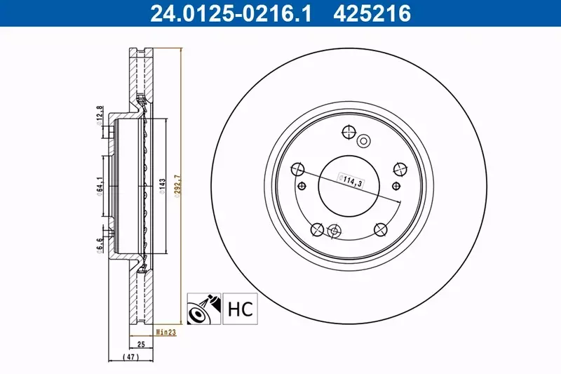 ATE TARCZA HAMULCOWA 24.0125-0216.1 