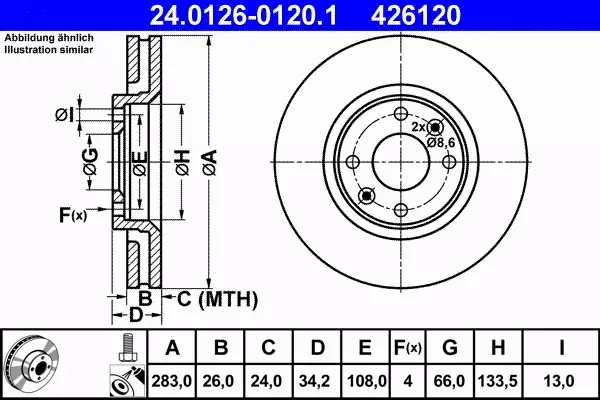 ATE TARCZE + KLOCKI PRZÓD CITROEN C5 1.8 2.0 283MM 