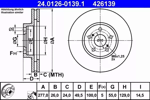 ATE TARCZE PRZÓD TOYOTA AVENSIS T25 1.6 1.8 277MM 