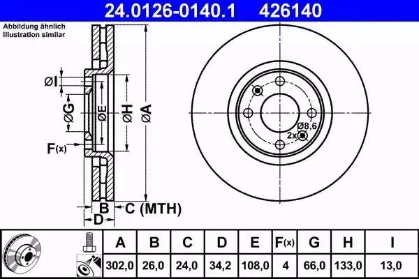 ATE TARCZE PRZÓD 302mm CITROEN C4 PEUGEOT 307 