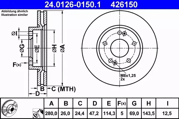 ATE TARCZA HAMULCOWA 24.0126-0150.1 