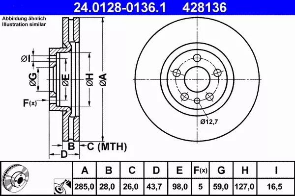 ATE TARCZE PRZÓD PEUGEOT 607 807 EXPERT 285MM PRZE 