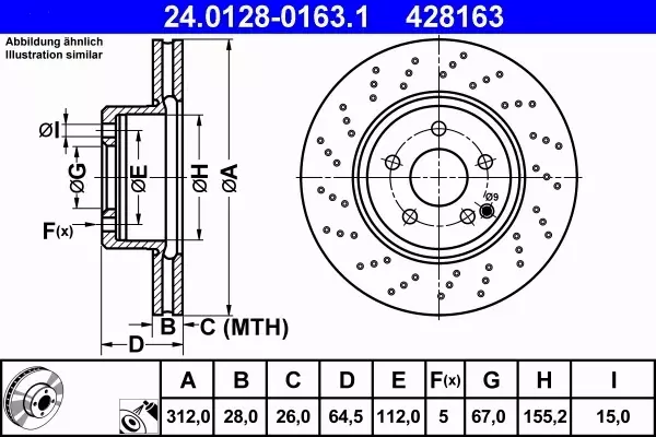 ATE TARCZE PRZÓD 312mm MERCEDES SL R230 