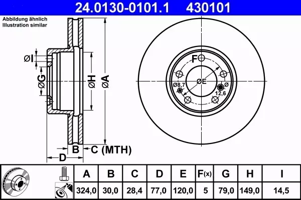 ATE TARCZE+KLOCKI+CZUJNIK PRZÓD BMW 7 E38 324MM 