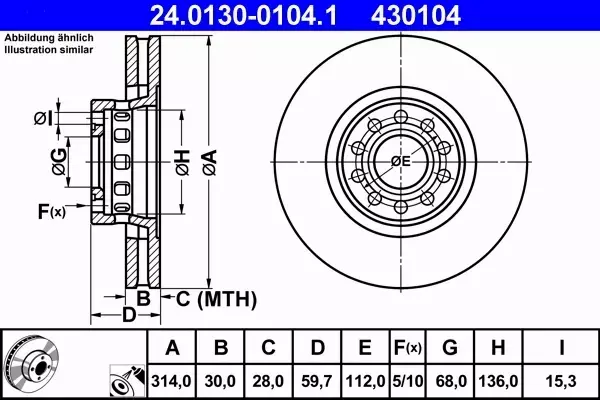 ATE TARCZE PRZÓD AUDI 100 S4 A6 S6 A8 D2 314MM 