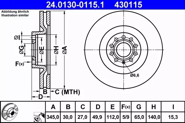 ATE TARCZE+KLOCKI PRZÓD+TYŁ A3 8P GOLF VI SCIROCCO 345+310MM 