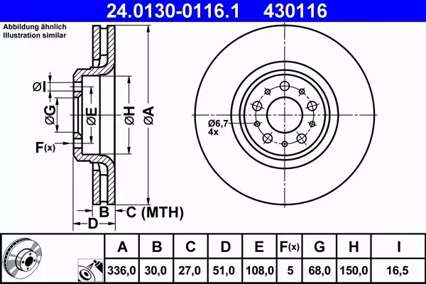 ATE TARCZA HAMULCOWA 24.0130-0116.1 